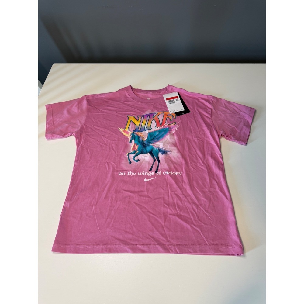 Nike Kids Pink Pegasus Unicorn Graphic T-Shirt Loose Fit Large DV0275-646 NWT